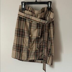 River Island Beige Plaid Wrap Mini Skirt with Belt
